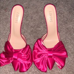 Pink Bow heeled mules